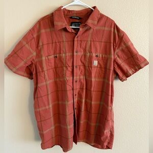 Carhartt Rugged Flex Relaxed Fit‎ Men's Rust Plaid Button Down Shirt size 2XL